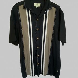 Island Shores Mens Island Wear Black Vacation Resort Bowling Shirt-Sz-L